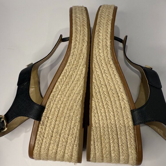 Michael Kors Laney Saffiano Leather Espadrille Wedge Sandal, Black Size 7M - Picture 8 of 9